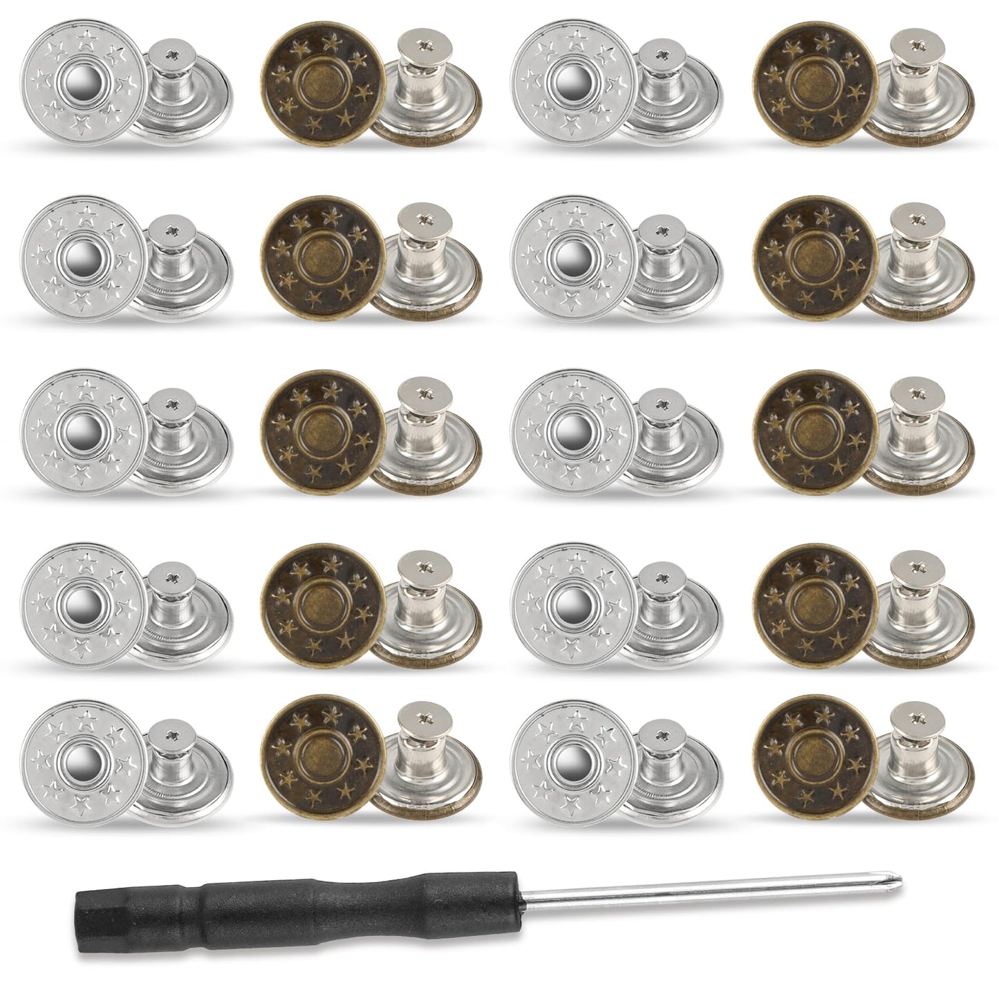 Amaxiu 20 PCS Jeans Buttons, 17mm No Sew Jean Button Replacement for Loose Jeans Trousers Metal Buttons Reusable Adjustable Pants Button Tightener(17mm)