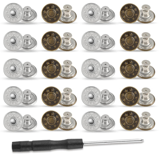 Amaxiu 20 PCS Jeans Buttons, 17mm No Sew Jean Button Replacement for Loose Jeans Trousers Metal Buttons Reusable Adjustable Pants Button Tightener(17mm)