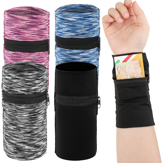 cobee 4 Pcs Wrist Wallet with Zipper, Pocket Wrist Wallet Zipper Wrist Pouch, Sweatband Wristband Wallet for Keys Cards Cash for Gym Sports Running Walking (Color B)