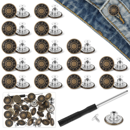 Amabro 30PCS Replacement Buttons, 17mm No Sew Reusable Jeans Pants Button Tightener and Adjustable Button Pins for Loose Jeans Trousers