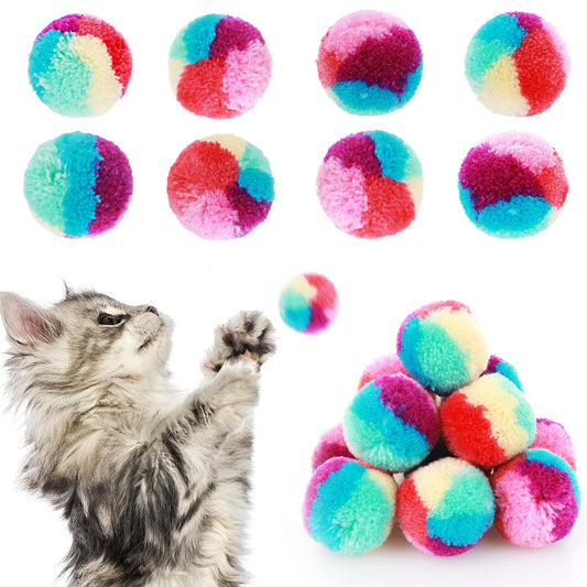 Amaxiu 3 CM Colorful Cat Pom Pom Ball Toys, 20 Pcs Rainbow Cat Toy Balls Soft Plush Cat Ball Interactive Toy Training Ball Toy for Indoor Cats Kitten Exercising Playing