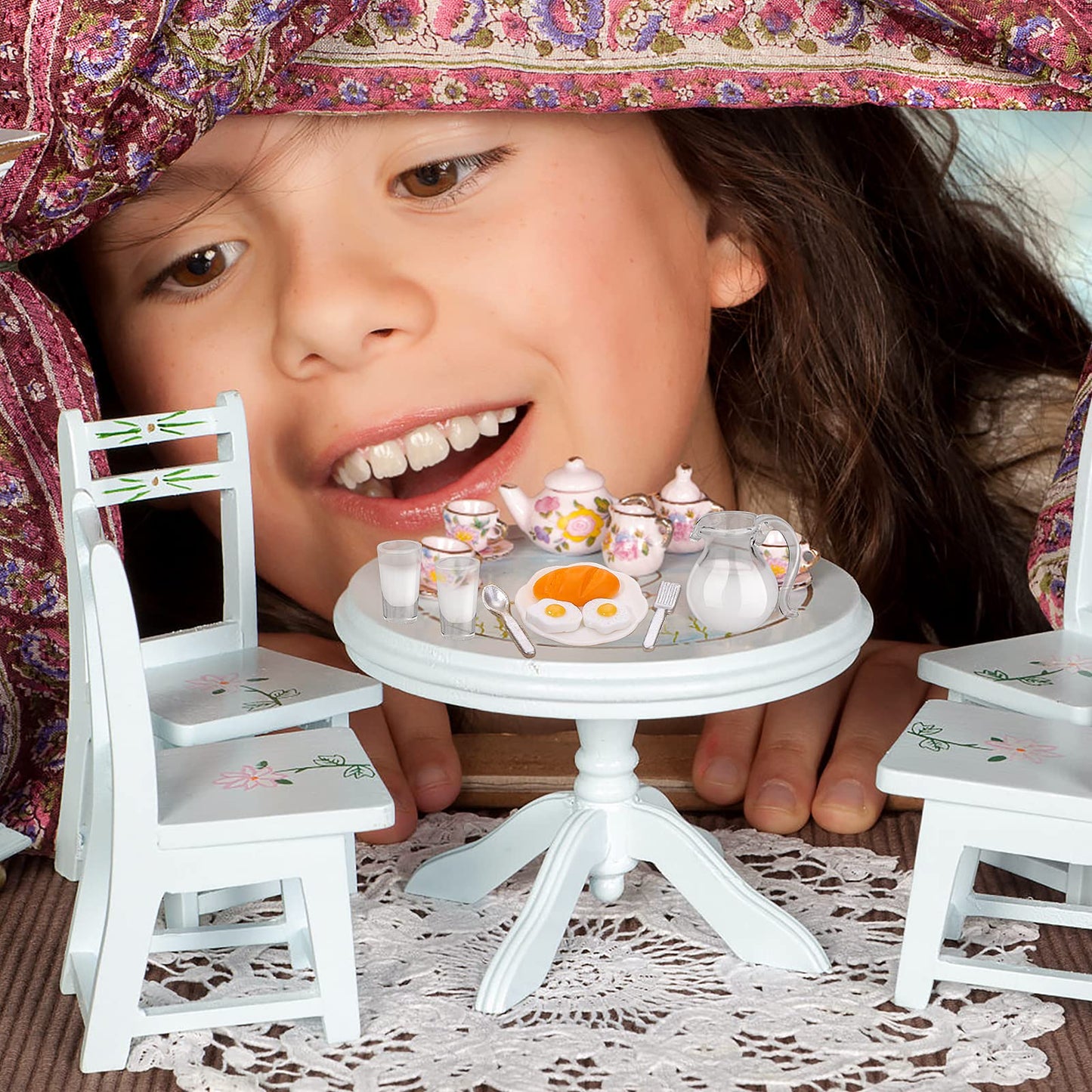 Cobee Dollhouse Miniature Breakfast Set, 9 Pieces Mini Dolls House Kitchen Accessories Miniature Scene Mode Dollhouse Decoration Food Pretend Play Toy