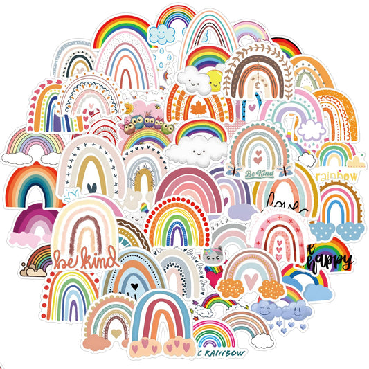 AOZUO Rainbow Stickers for Water Bottles, 60 PCS Waterproof Vinyl Decals Colorful Rainbow Decoration Stickers Boho Aesthetic Decals for Skateboards Laptops Guitars Cups Luggage Phones Kids Girls Teens