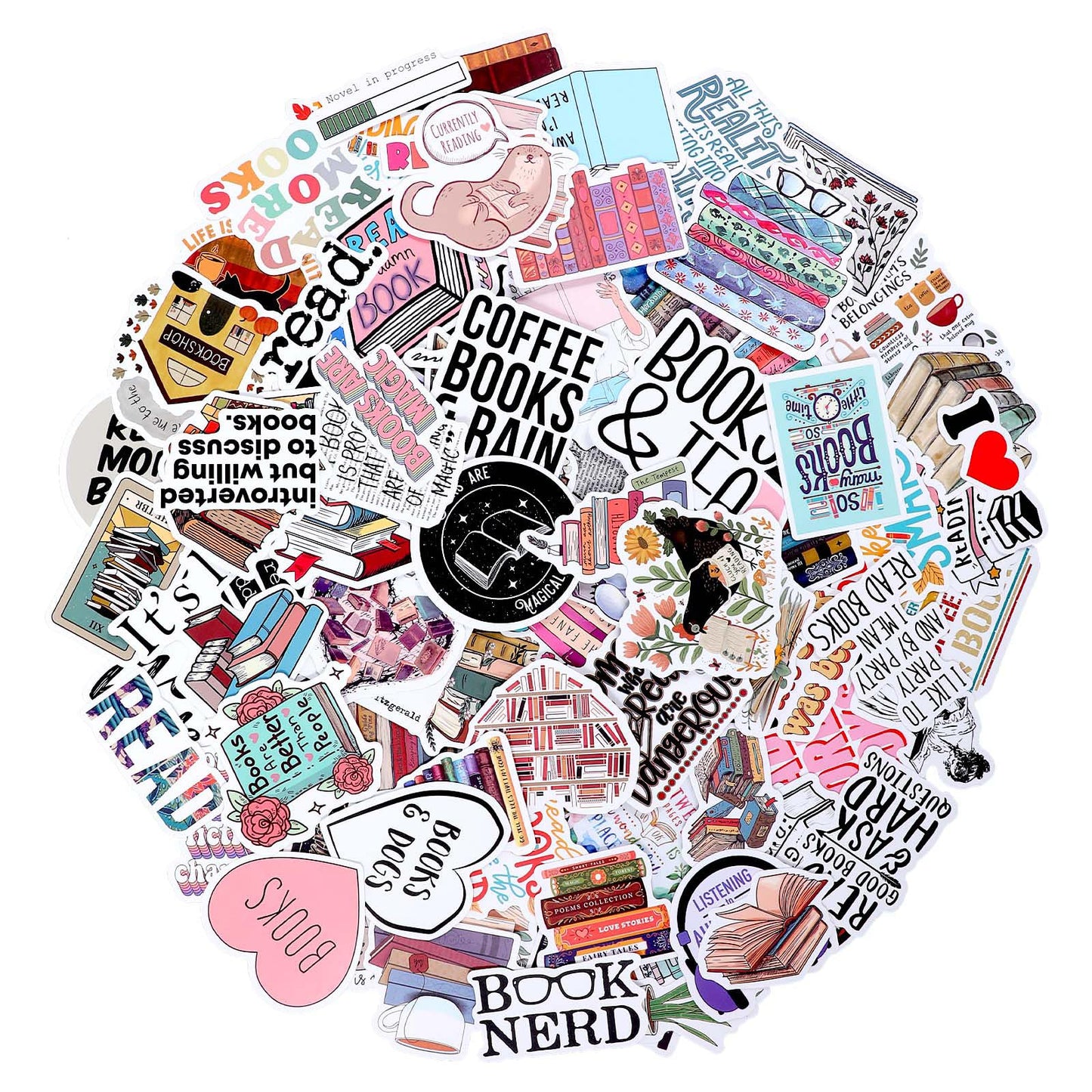 GEEHUA 100 Pcs Book Stickers, Reading Motivational Positive Sticker Waterproof Vinyl Decals Bookish Aesthetic Stickers for Book Lovers Reader Accessories for Laptops Scrapbook Journal Skateboard