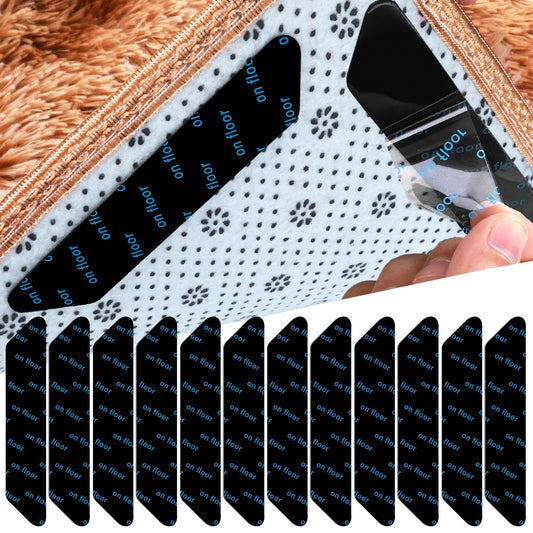 Amaxiu Double Sided Anti Slip Rug Grippers, 12 Pcs Reusable Non-Slip Rug Pads Area Rug Corner Side Gripper Washable Carpet Tape Rug Grip Stickers for Hardwood Floor