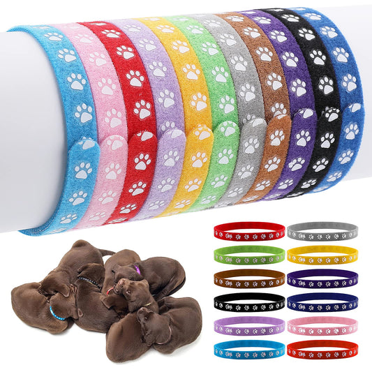 Molain 12 Pcs Puppy Collars, Assorted Colors Whelping Collars for Small Puppies, Adjustable ID Collars Bands for Small Cats Dogs, Puppy Identification Collars,Newborn Collars for Kittens (30cm/11.9in)