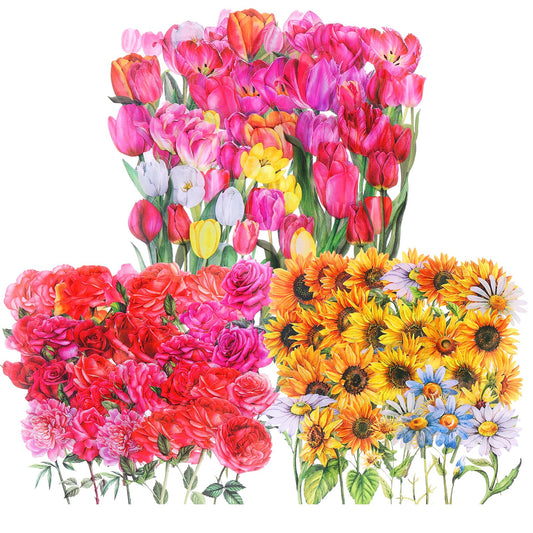 Bewudy 300 Pcs Flower Stickers Set, Floral Botanical Scrapbooking Stickers Aesthetic, Scrapbooking Materials Stickers for Journaling DIY Paper Crafts Cards Making Supplies (Flower Style A)
