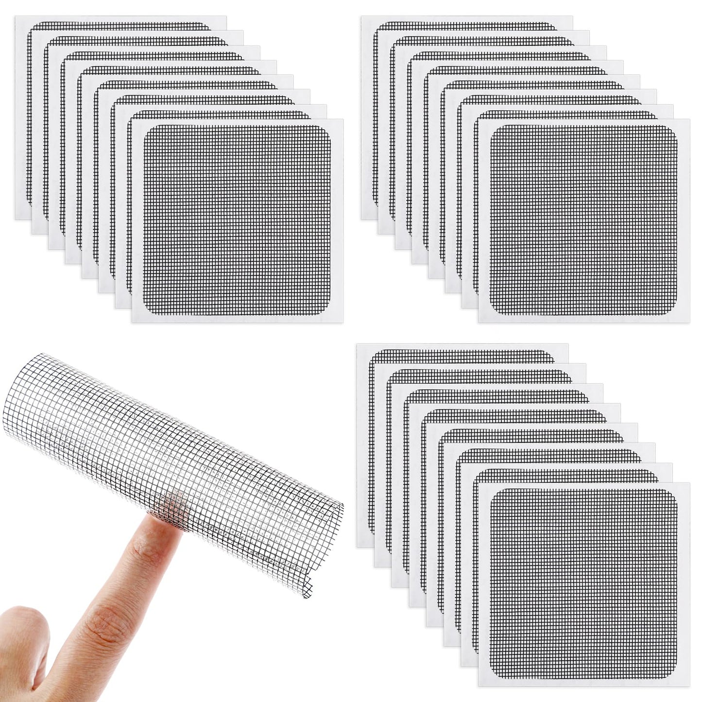 Amabro Window Screen Repair Patches, 3-Layer Strong Adhesion Window Door Screen Mesh Replacement Repair Patches Self-Adhesive Fiberglass Screen Quick Repair Tape, 4" x 4"(24pcs, Black)
