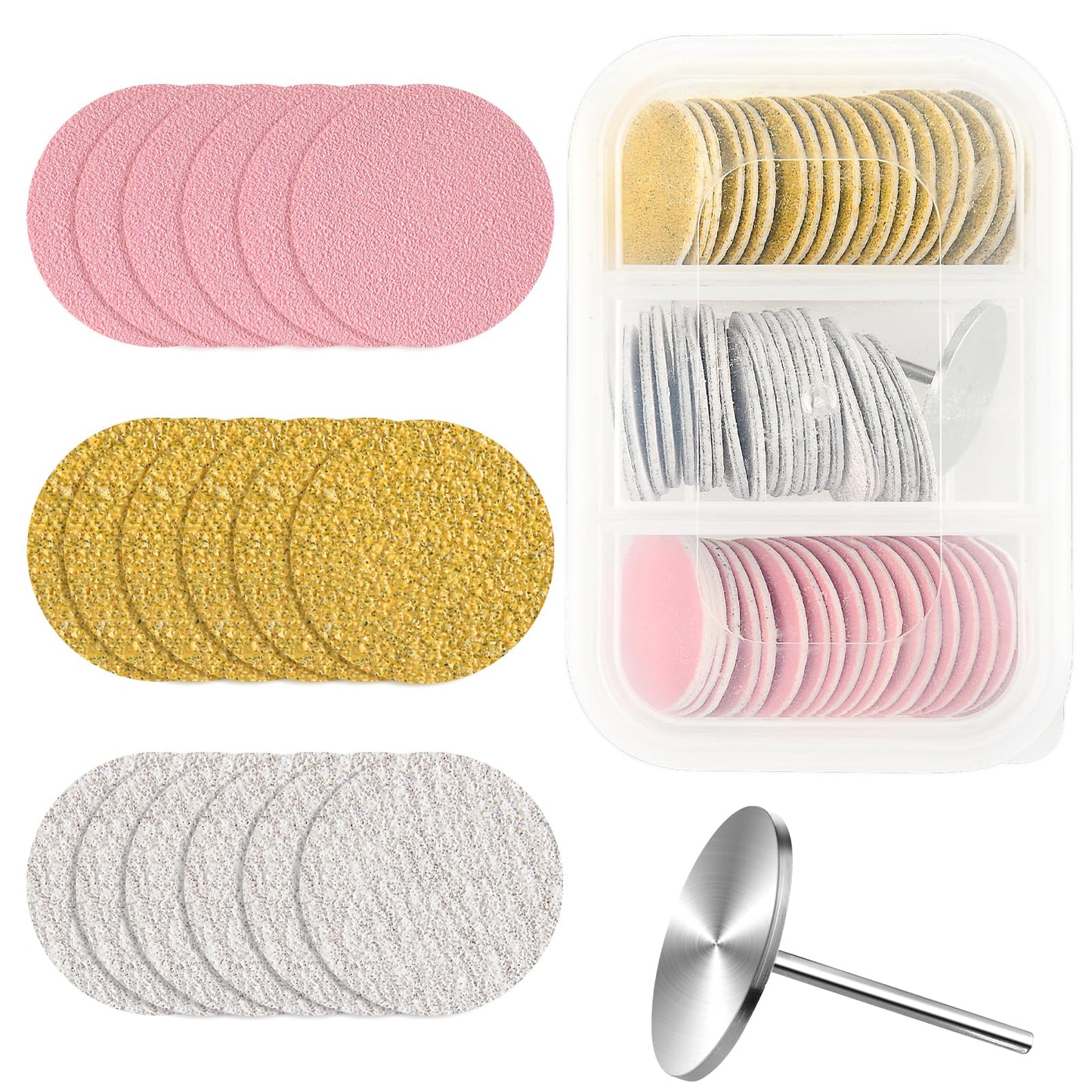 TIESOME 60 PCS 20mm Sanding Paper Discs with Metal Nail Drill Bit Foot File Drill Bits, 80#180#240# Grit for Nail Drill Foot Files Electric Remover Dead Skin Callus