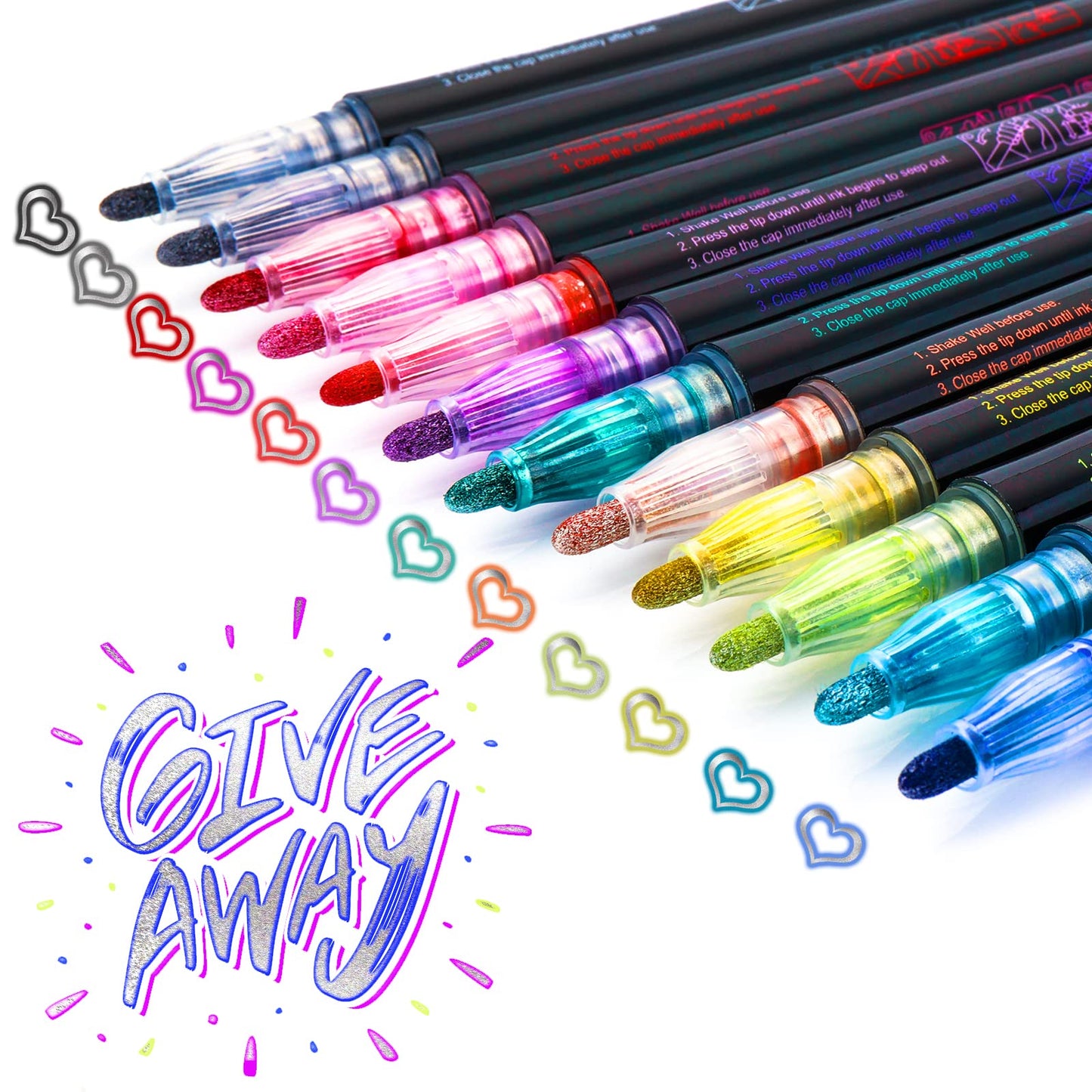 cobee Double Line Outline Pens,12 Colors Outline Marker Pen Shimmer Outline Markers Set Metallic Markers Drawing Pens for Drawing Painting DIY Art Crafts Birthday Greeting Card