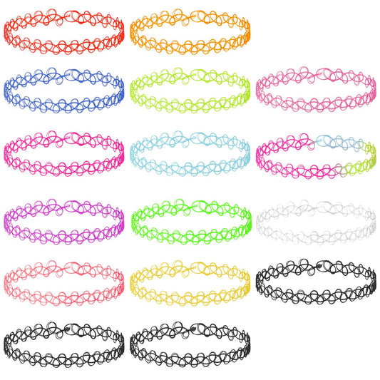 Andibro 16PC Tattoo Choker Necklace, Plastic Rainbow Multicolor Stretchy Necklace Clavicle Cute Collar Vintage 90s 95s Jewelry Accessories for Women Teen Girl(multicolor)