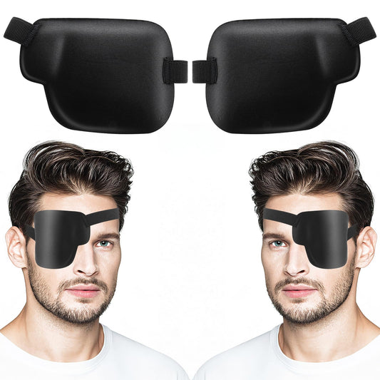 Bewudy 2 Pcs Eye Patches for Adults and Kids, 3D Eye Patch Black Adjustable Eyepatch for Lazy Eye Amblyopia Strabismus and After Surgery(Left Right Eye)