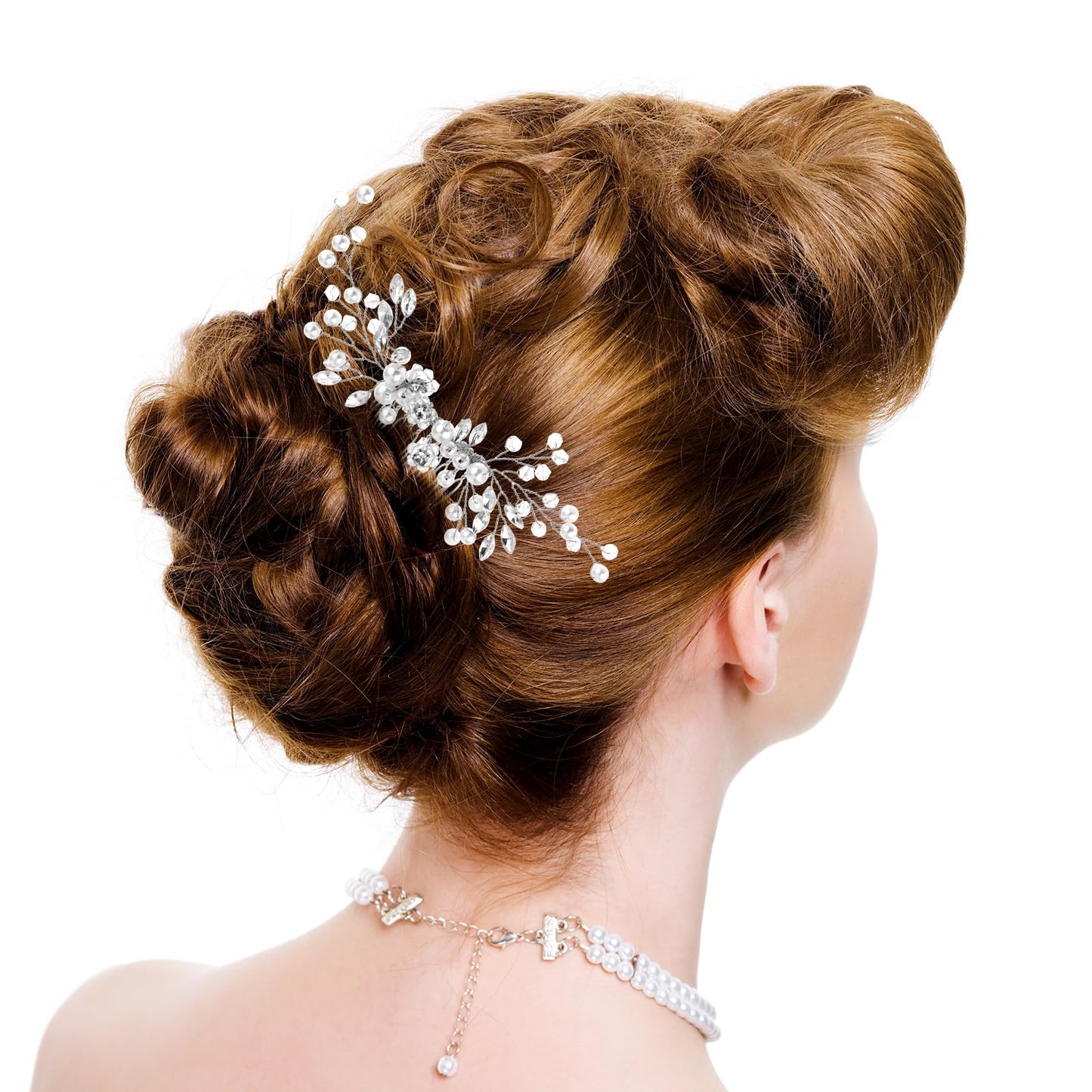 Amaxiu Crystal Bride Hair Comb, Pearl Bridal Wedding Hair Clip Rhinestone Hair Pins Headpiece Bridal Hair Piece Hair Hairpins Wedding Hair Accessories for Women Girls (Silver)
