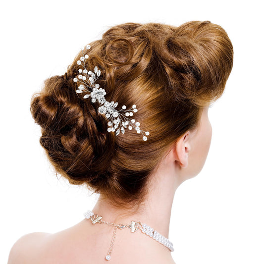 Amaxiu Crystal Bride Hair Comb, Pearl Bridal Wedding Hair Clip Rhinestone Hair Pins Headpiece Bridal Hair Piece Hair Hairpins Wedding Hair Accessories for Women Girls (Silver)