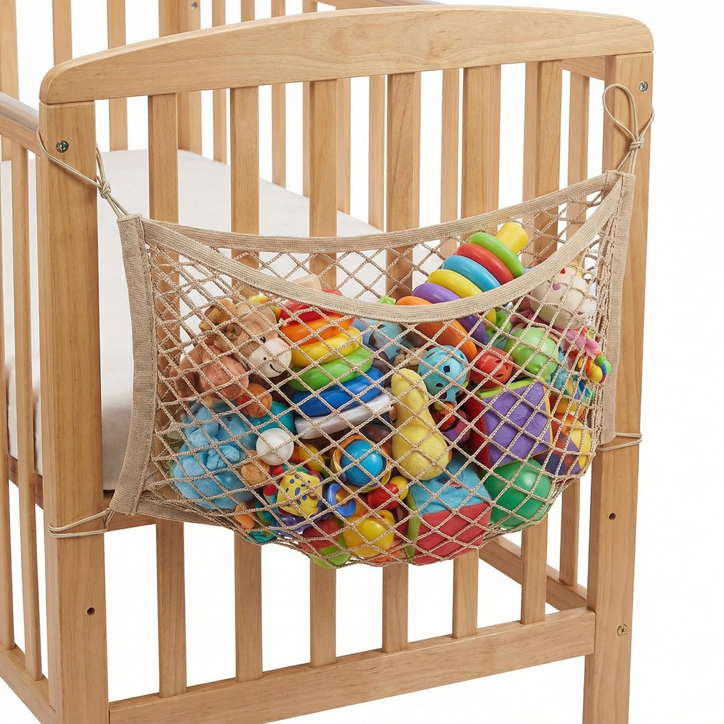 WJIAAA Net for Cuddly Toys with Attachment Strap, 1 Piece Hanging Cuddly Toy Net Organiser Made of Polyester, 70 x 30 cm, Beige Toy Storage for Children's Room and Bed Side