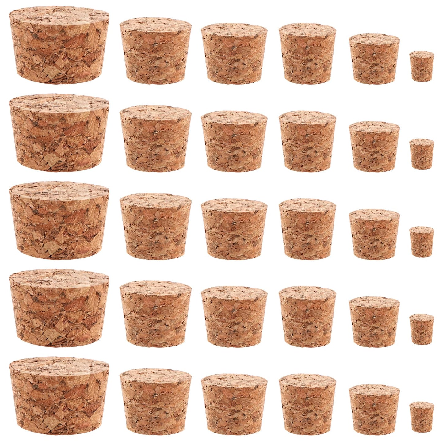 Giantree 30Pcs Cork Stoppers, 6 Sizes Wooden Tapered Cork Plugs, Wooden Tapered Wine Bottle Stoppers Replacement Corks for Wine Beer Bottle Crafts Glass Bottle