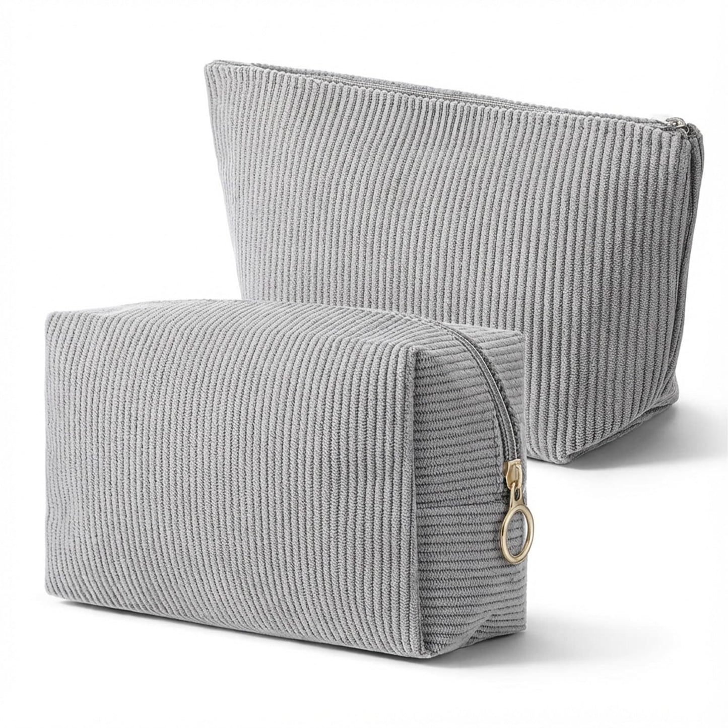 WJIAAA Cosmetic Bag Small, Pack of 2 Makeup Bag Corduroy Women's Make Up Travel Accessories Organiser, Multifunctional Makeup Bag for Women (Grey)