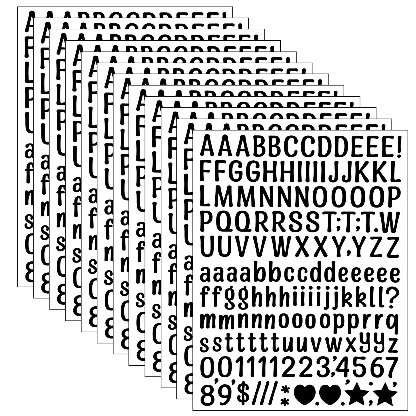 XLIUAX 15 Sheets Letters Numbers Sticker Kit, Self-Adhesive Waterproof Vinyl Alphabet Number Stickers, Numbers Letters for Sticking on for DIY Scrapbook Crafts Card Greeting Card (Black)