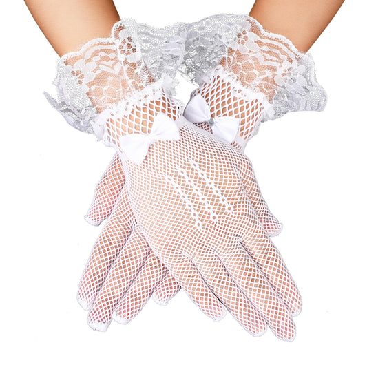 Giantree Women's Lace Gloves, Elegant Short Lace Gloves Groovy Wedding Gloves for 70s Bride Cosplay Bachelorette Party Outfit Accessories(White)