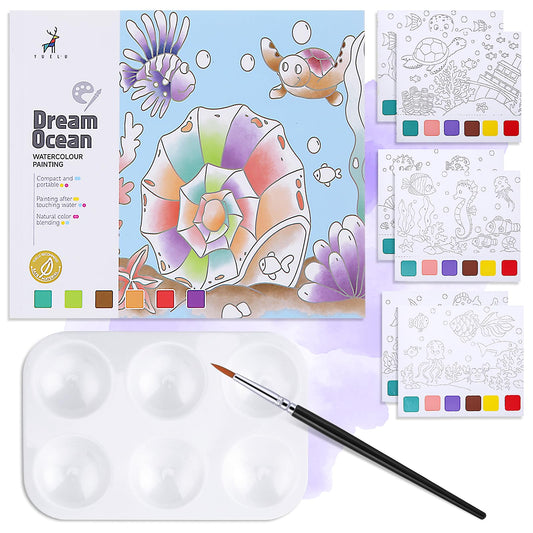 Molain Watercolor Coloring Books for Children, 20 Pages Water Coloring Book Set with Brush Palette DIY Painting Tools for Painting (Multicolored 2)