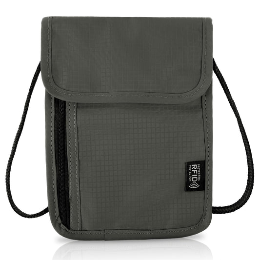 JIEYAO RFID Blocking Travel Neck Wallet, Waterproof Passport Holder for Travel, Portable Neck Pouch Organizer for Women Men(Grey)