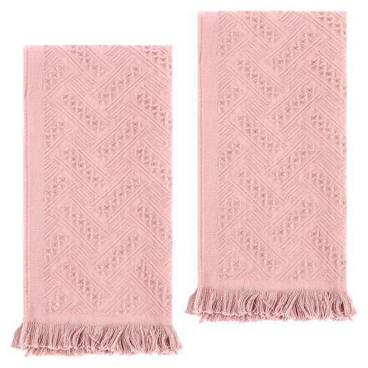 AOZUO 2 Pcs Hand Towels Bathroom, 30×13 Inch Boho Decorative Hand Towels Turkish Absorbent Soft Face Towel for Boho Bathroom Decor Farmhouse Kitchen Hotel Spa Guest (Pink)