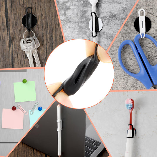AOZUO 10Pcs Magnetic Pen Pencil Holder-Adhesive Marker Pencil Pen Holder Silicone Adjustable Pen Holder for Fridges, Workshops, Classrooms, and Desk Organizer Accessories(Black)