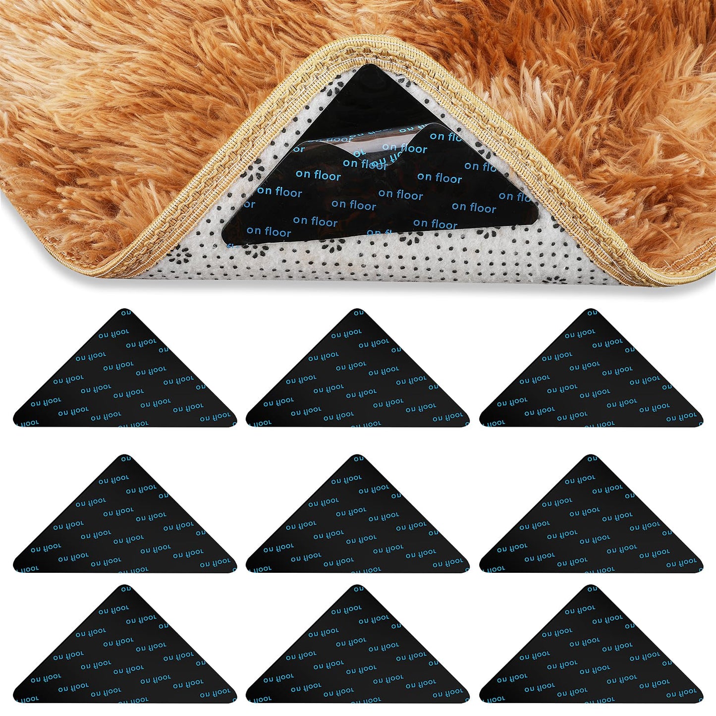 Amabro 10PCS Non-Slip Rug Tape, Carpet Stickers Reusable Gripper Stickers Washable Carpet Gripper Adhesive Rug Sticker Keep Corners Flat for Hardwood Floors and Tiles Rugs Grips Rug Corners