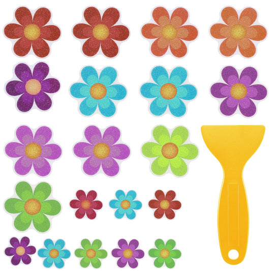 cobee 20Pcs Non Slip Bathtub Stickers, Sunflower Bathtub Anti Slip Strips Adhesive Bathroom Shower Stickers Safety Daisy Bath Tread Appliques Tape with Scraper for Bath Shower