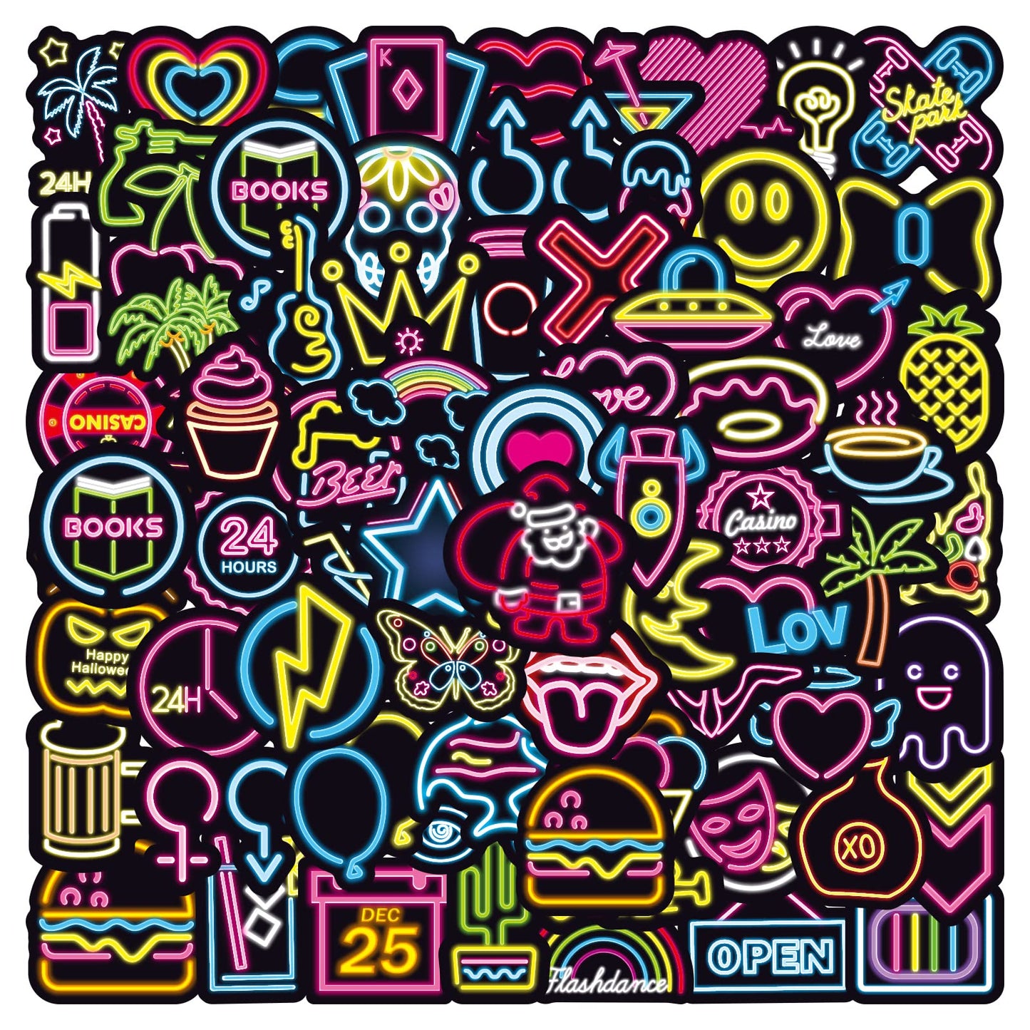 cobee Personalised Stickers,100 Pieces Cool Neon Stickers Aesthetic Sticker Waterproof Vinyl Graffiti Decals for Teens Laptop Skateboard Bike Car Water Bottle Helmet Luggage Guitar