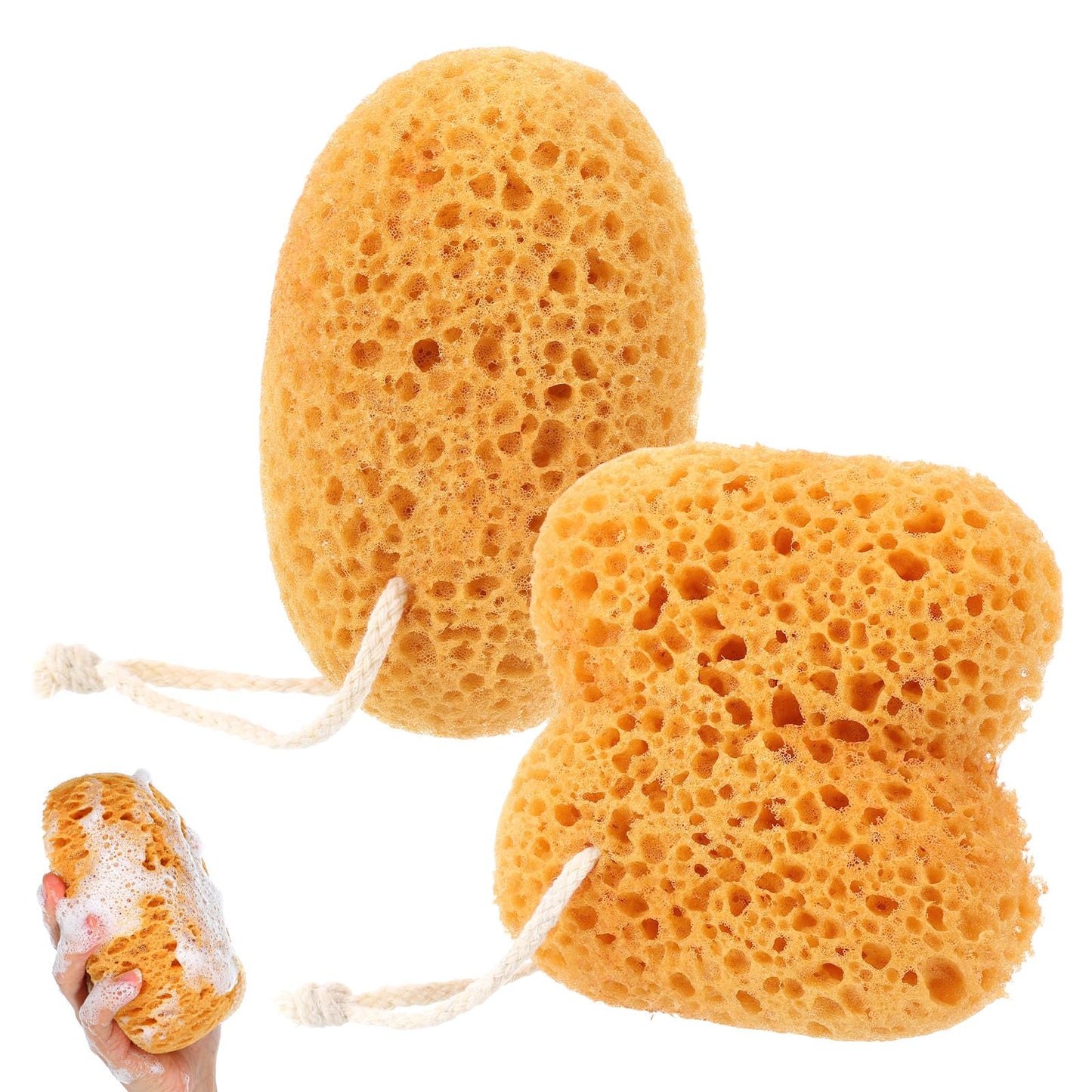 DOPENSPI 2 Pcs Sea Sponges for Shower,Honeycomb Bath Sponge Large Soft Shower Sponges Exfoliating Body Sponge Puff Dense Foam Sea Sponges with Hanging Rope for Women Men