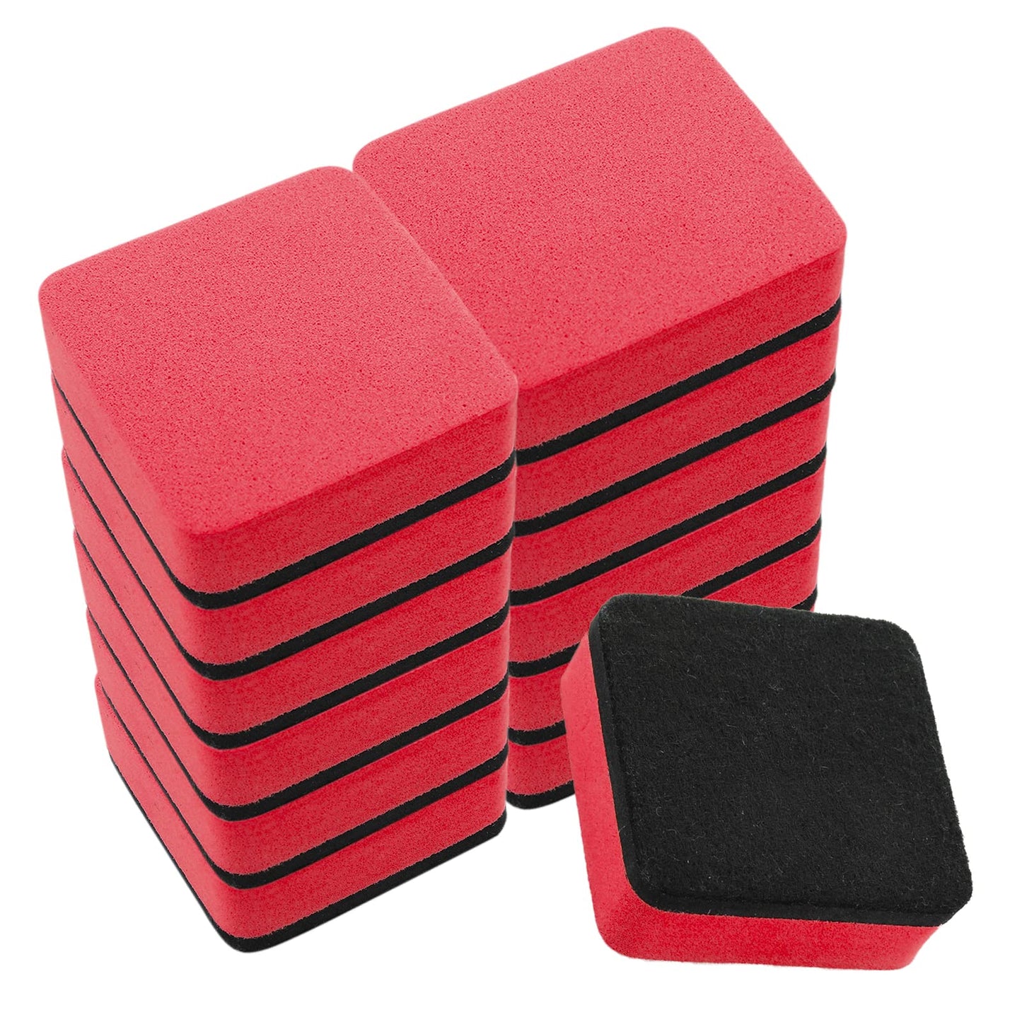 cobee Mini Dry Erase Erasers, 12 Pcs Magnetic Whiteboard Dry Erasers Chalkboard Cleaner Wiper with Thick Felt Pad Small Dry Erase Erasers for Teacher Classroom School Office Supplies(Red)