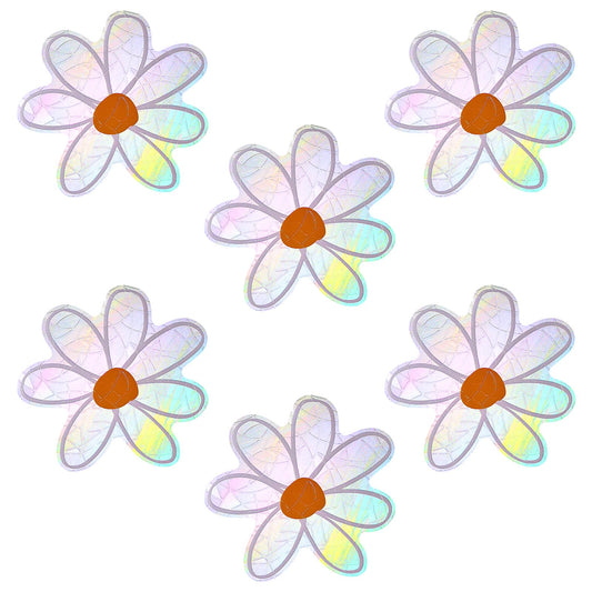 Amabro Daisy Window Suncatcher Stickers, 6PCS Non-Adhesive Flower Suncatchers Rainbow Stickers Prism Vinyl Decals Anti Collision Window Clings for Birds for Home Window Film Glass Decor