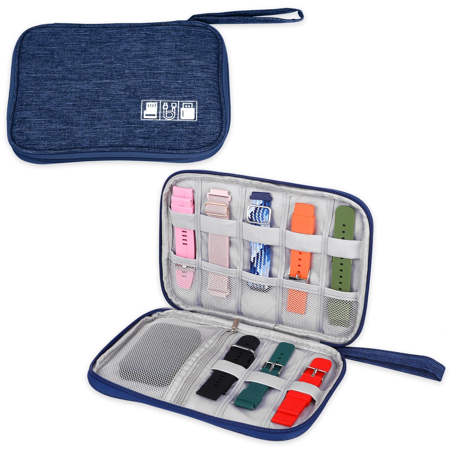 simarro Watch Strap Storage Case, Travel Organiser Bag for Watch Bands Waterproof Smart Watch Band Organiser Case Watch Band Holder Compatible with All Watch Bands & Accessories (Navy Blue)