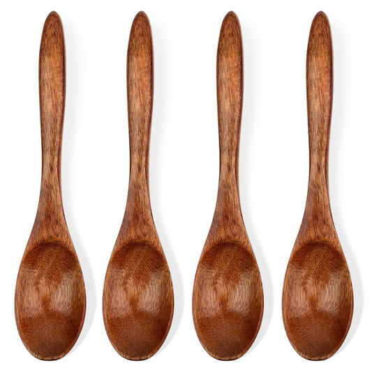Jeffdad 4 Pcs Small Wooden Spoons, 5.9 Inch Honey Spoon for Tea, Wooden Spoons for Eating, Mini Wood Serving Spoons for Coffee Tea Jar Condiment(4 Pcs)