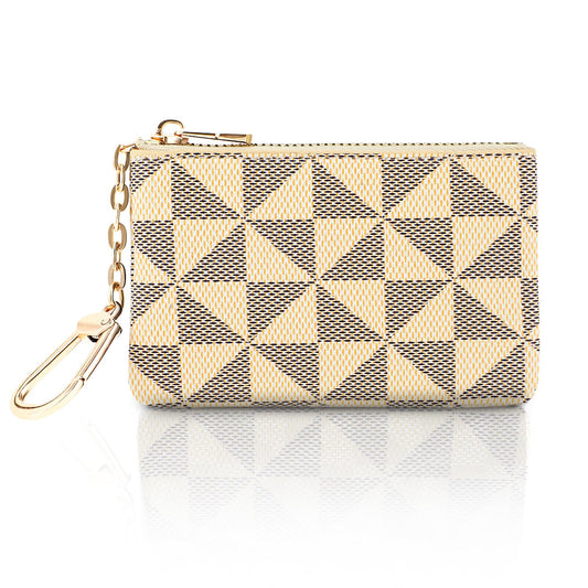 Amaxiu Women's PU Leather Coin Purse with Key Chain, Print Portable Wallet Zipper Clutch Pouch Card Holder, White