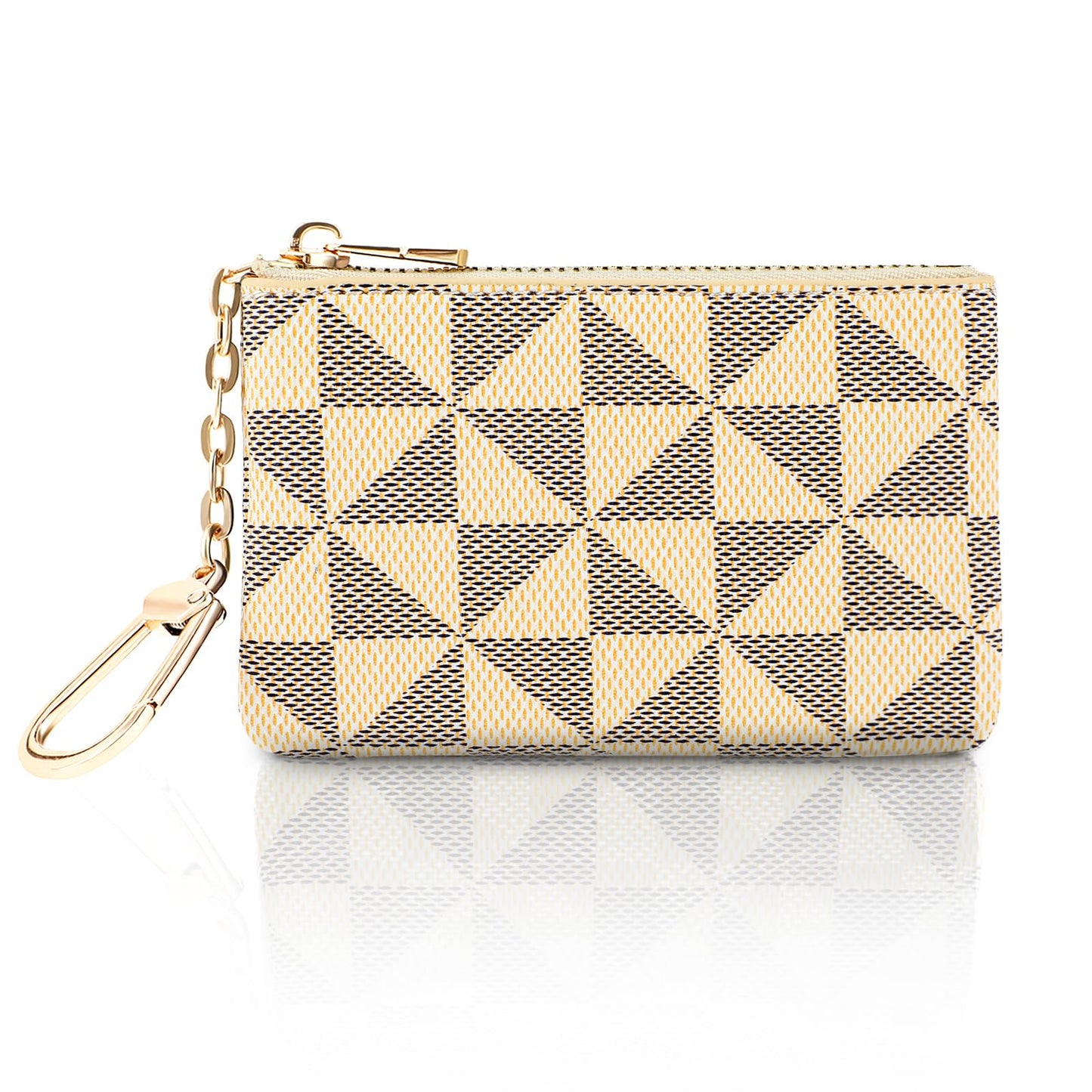 Amaxiu Women's PU Leather Coin Purse with Key Chain, Print Portable Wallet Zipper Clutch Pouch Card Holder, White