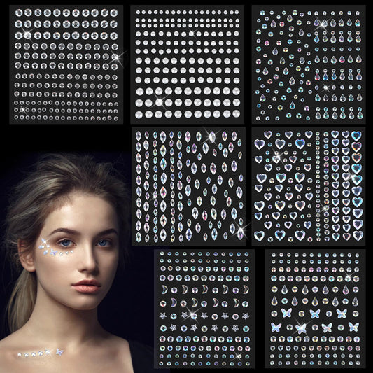 JIEYAO 998 Pcs Self-Adhesive Face Gems Stickers, 7 Sheets Face Rhinestones Stick On, Glitter Crystal Face Jewels Sticker Bling Temporary Tattoo for Face for Face Eyes Body Nails Festival Make-Up