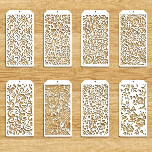 Jeffdad 8 Pcs Stencils for Painting, Texture Stencils for Crafts Painting on Wood, Reusable Geometric Painting Stencils Drawing Templates (Floral)
