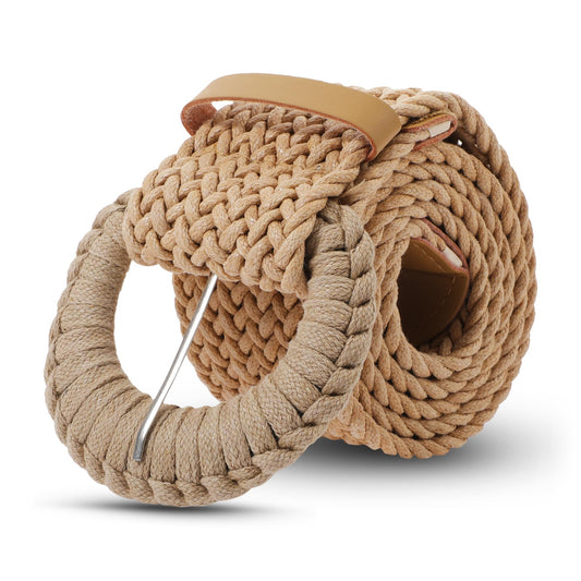 Andibro Woven Belts for Women, Belts for Dresses Braided Rattan Wide Belt With Half-Circle Buckle Boho Straw Belts for Summer Dress Jeans Pants