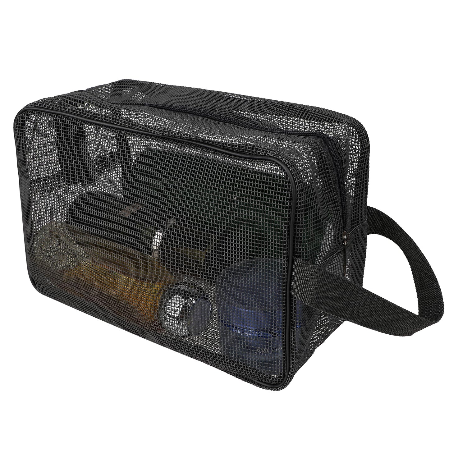 cobee Mesh Shower Bag, Portable Mesh Shower Caddy, Quick Dry Tote Bag with Zipper, Toiletry Organizer Bag for Gym Travel Camping Swimming Beach(Black)