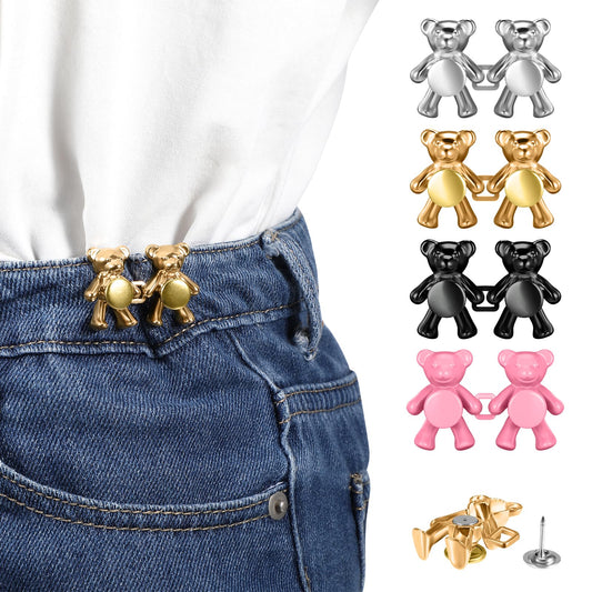 AOZUO 4 Pairs of Buttons Trousers Make Yourself Buttons, Make Your Own Trousers Tighter Clip Buttons for Sewing Cute Bear No Sew Waist Button Jeans Buttons Pins Jeans Buttons Cute Bears Adjustable