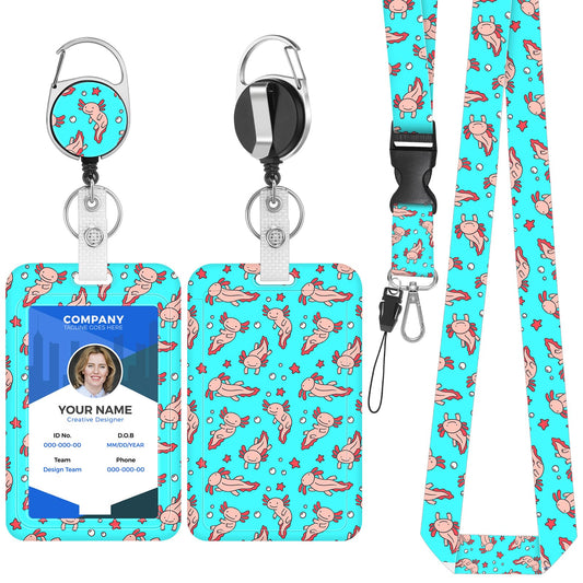 Bewudy Blue Salamander ID Badge Holder with Lanyard, Cute Retractable Lanyards for ID Badge Reels and Detachable, Badge Holder with Breakaway Lanyard for Office Nurse Teacher Christmas Gifts