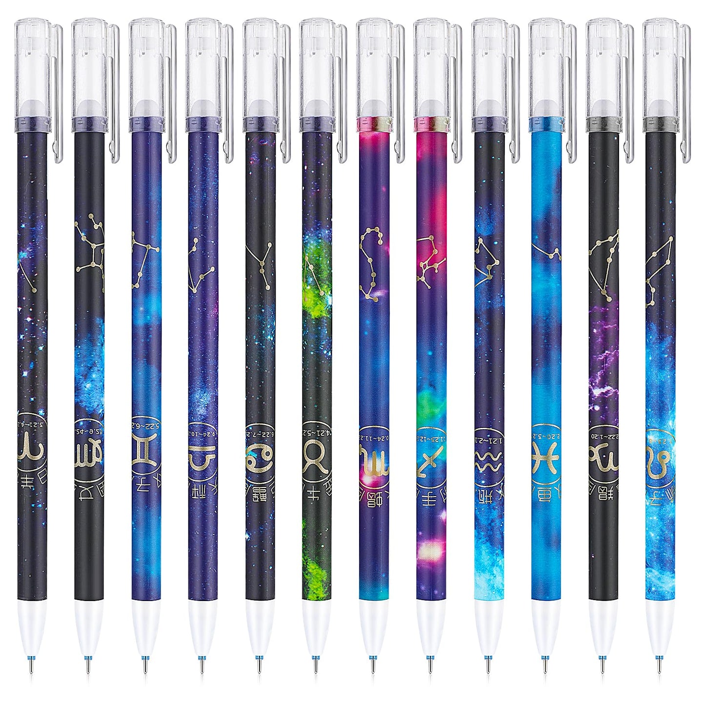 cobee 12PCS Constellation Erasable Gel Pens with Eraser, 0.5mm Erasable Rollerball Pens Fine Point Gel Ink Pen Smooth Writing for School Office Home(Blue)
