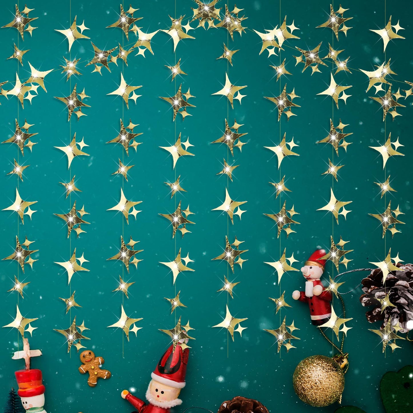 WJIAAA Glitter Star Garland 52 ft 4 m 4 Pieces Stars Paper Garland Decorative Paper Garland with Rainbow Reflective Hanging Star Garland for Birthday Festival Children's Birthday Wedding