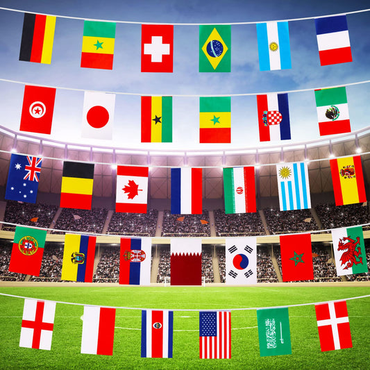 cobee 2022 World Cup Bunting Banner, Double-sided Top 32 Teams Countries Flag Banner 2022 Soccer World Cup Decorations for Sports Restaurant Fan Club Party Events, 32 Pcs(20x28cm/7.8x11inch)