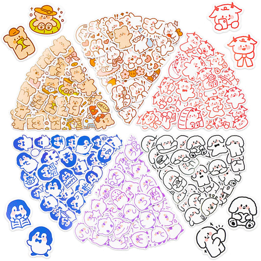 Amabro 300PCS Cute Stickers Kit, Kawaii Stickers Cartoon Water Bottle Stickers Vinyl Waterproof Decals for Laptop Bicycle Skateboard Luggage Phone Scrapbook DIY Rabbit Bear Puppy Penguin Bird Sheep