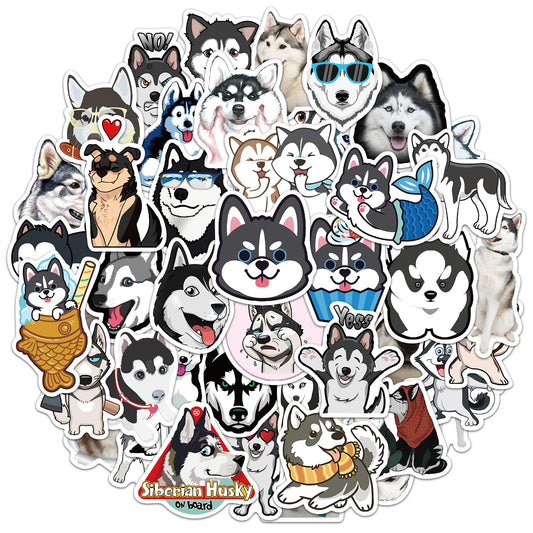 Amaxiu Funny Dog Stickers, 50 Pcs Cute Cool Husky Kawaii Animal Aesthetic Cartoon Decals Waterproof Vinyl Self Adhesive Decorative Sticker for Laptop Scrapbook Planner Journals