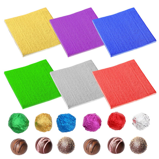 Giantree 600 Pcs Foil Candy Wrappers, 4 Inch Foil Candy Wrappers, 6 Colors Sugar Candy Aluminum Foil Wrappers, DIY Homemade Caramel Candy Chocolate Packaging Wrapping Papers(Color A)