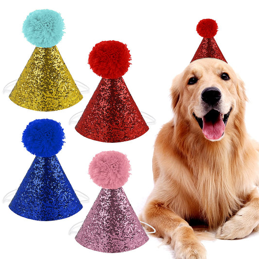 Molain Dog Birthday Hats,4 Pieces Dog Party Hats Party Decorations Accessories for Dog cat Headband hats,red, royal blue, gold, pink,11.5 x 7.5 cm